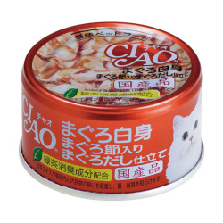 CIAO - 吞拿魚、吞拿魚乾、吞拿魚湯底貓罐頭 - 85 克 到期日：2025-09-29