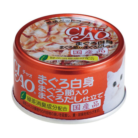 CIAO - 吞拿魚、吞拿魚乾、吞拿魚湯底貓罐頭 - 85 克 到期日：2025-09-29