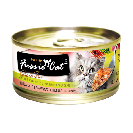 Fussie Cat - 極品吞拿魚+虎蝦肉汁主食罐 - 80 克 到期日：2026-01-30