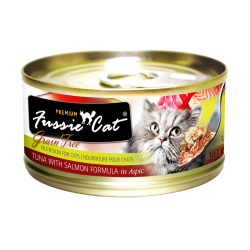 Fussie Cat - 極品吞拿魚+三文魚肉汁主食罐 - 80 克 到期日：2026-03-23