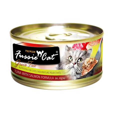 Fussie Cat - 極品吞拿魚+三文魚肉汁主食罐 - 80 克 到期日：2026-03-23