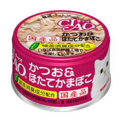 CIAO - 鰹魚、瑤柱棒貓罐頭 - 85 克 到期日：2026-04-13
