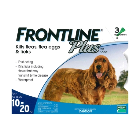FRONTLINE - Plus 犬用殺蚤除牛蜱滴頸藥水 (10-20 公斤適用) - 3 管 到期日：2026-06-30