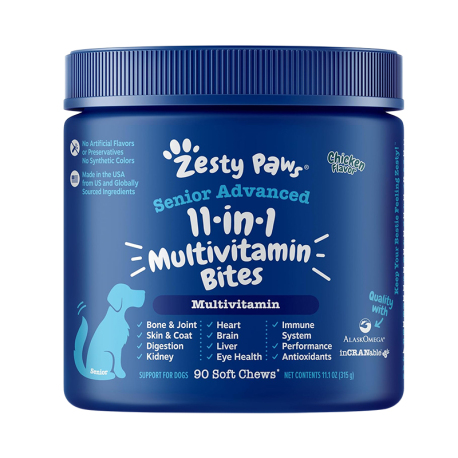 Zesty Paws - 11-in-1 Multivitamin Bites 11合1多功能咀嚼軟粒 - 雞肉味(犬用) 到期日：2026-07-30