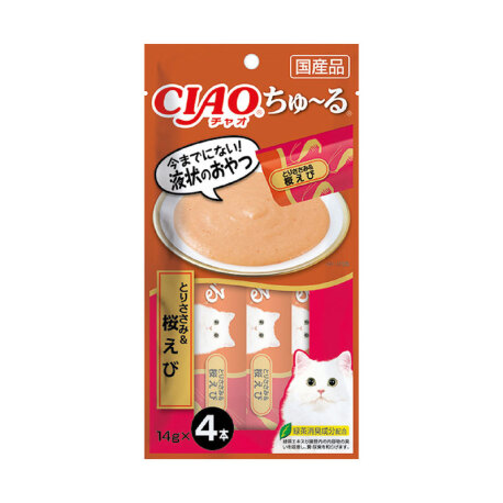 CIAO - Pure 超奴 雞肉+櫻花蝦醬 - 4x14 克 到期日：2026-08-31