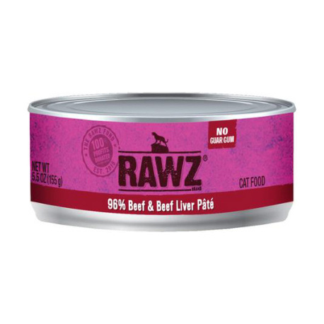 RAWZ - 96% 牛肉、牛肝全貓罐頭 - 155 克 到期日：2026-11-30